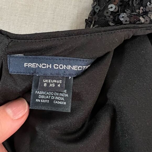 French Connection Women's Cellienne Sequin Bell Sleeve Laced Mini Black Dress 4 - Picture 10 of 13